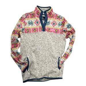 Simply Southern Crab 1/4 Snap Fleece Pullover Size Medium Gray Pink Smoke